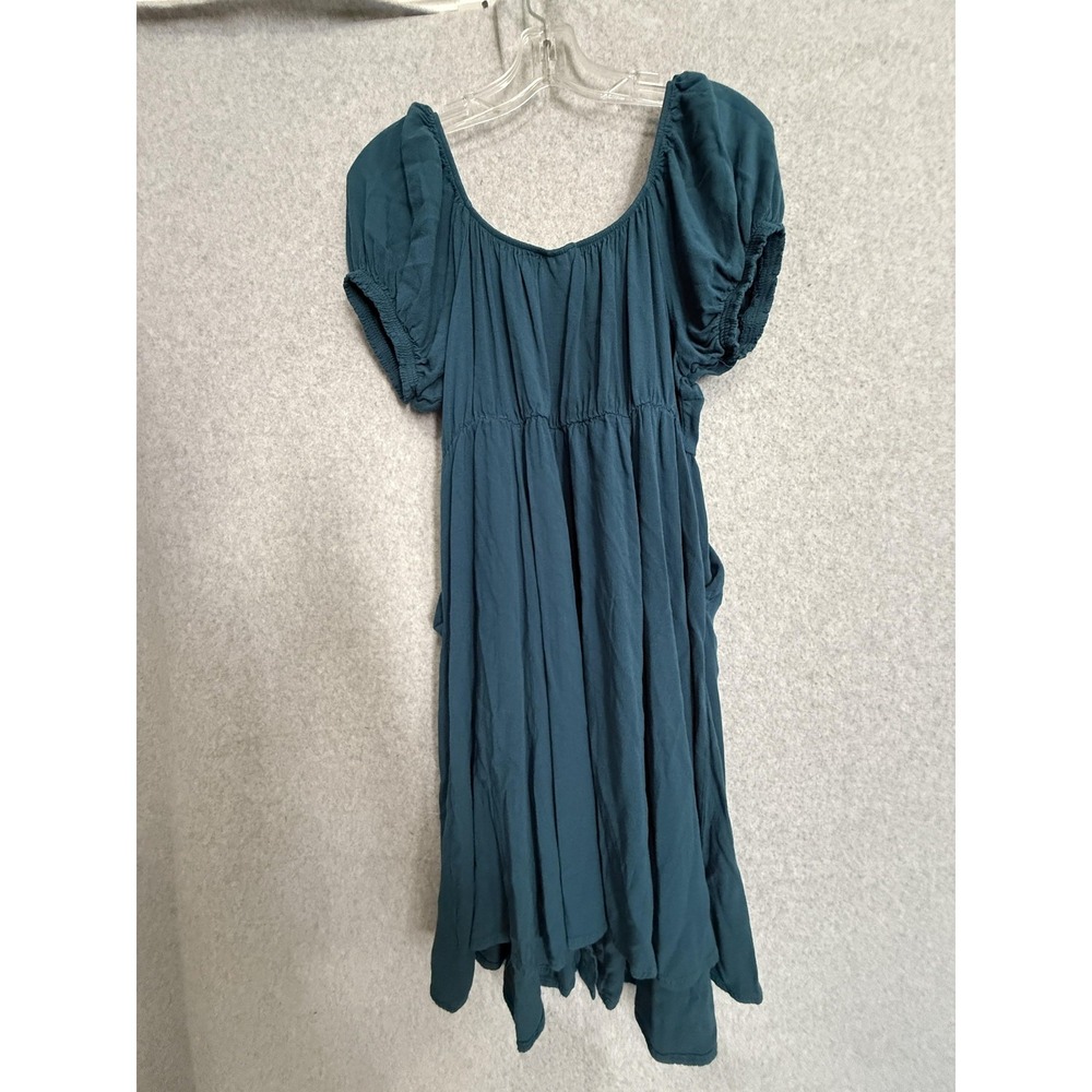 Torrid Dress Womens 1 Blue Button Front Puff Sleeve Trapeze Empire Pockets - Picture 8 of 11